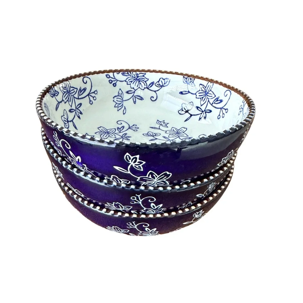 Temp-tations by Tara Floral Lace Blue 6.5 Inch Bowls Set of 3 PPP-JN-939400